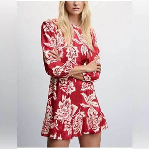 Mango Red and White Floral Mini Dress - Picture 1 of 10